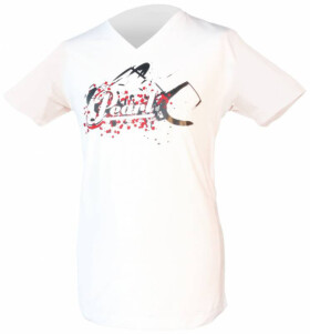 Pearl W1042 White V-Neck T-shirt Splatter Logo - velikost S Uni-Sex