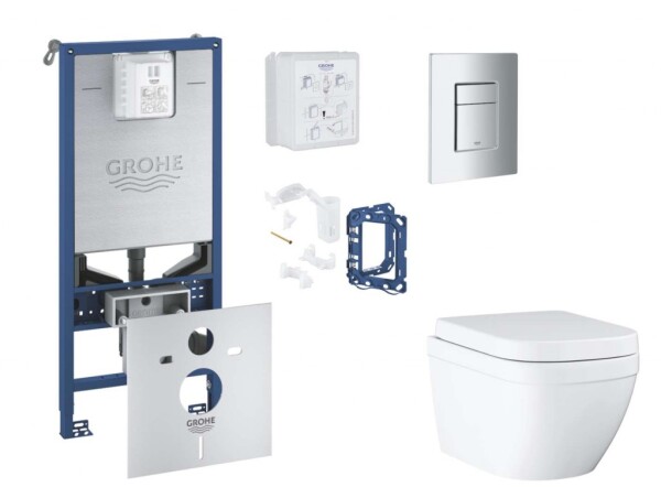 GROHE - Rapid SLX Set předstěnové instalace, klozetu, sedátka SoftClose, tlačítka Skate Cosmopolitan a sady pro vhazování tablet, Triple Vortex, matný chrom SANI11BB2128