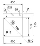 FRANKE - Box Dřez BXX 210/610-40 TL, 43x51 cm, nerez 127.0369.288