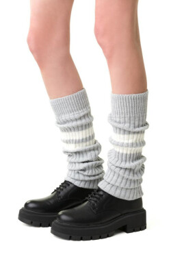 Vlněné návleky 068 MELANŽOVÁ ŠEDÁ/PRUHY univerzální