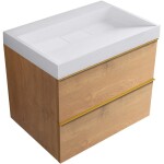 CERANO - Koupelnová skříňka Velora - dub medový, úchytka zlatá + umyvadlo z lit. mramoru Vita - bílá lesklá - 70x63x46,5 CER-8050BD84058