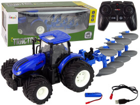 Mamido Traktor na dálkové ovládání 1:24 s kovovým pluhem modrý