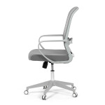 Židle kancelářská, bílý plast, šedý MESH a šedá látka, plastový kříž, houpací mechanismus.