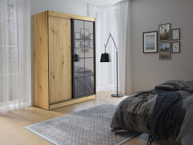 FRONTI Šatní skříň OSLIN II 150 cm dub artisan + černá 13137