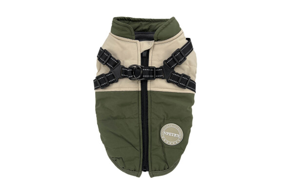 City-warm zimní bunda pro psa s postrojem Barva: Zelená, Délka zad (cm): 44, Obvod hrudníku: 52 - 58 cm