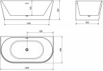 MEXEN/S - Oval vana volně stojící nástěnná 160 x 80, bílá/černá, sifon a přepad bílá 52671608075-20