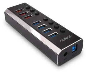 Lindy USB 3.0 hub 4 porty černá / USB hub / 3x rychlonabíjecí port / Quick Charge 3.0 / s napájecím adaptérem (43371)