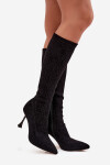 Dámské kozačky na jehlovém podpatku – černé Velikost: 37