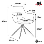 Židle jídelní, šedá látka, 360° vratný mechanismus, černý kov