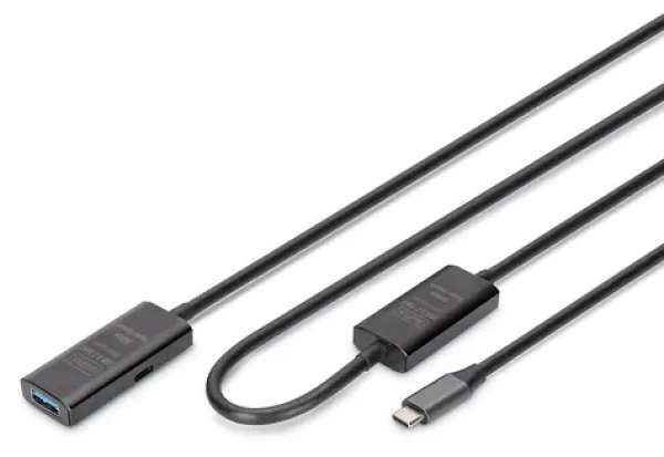 Digitus DA-73111 černá / Aktivní prodlužovací kabel / USB-C(M)-USB-A(F) / USB 3.2 Gen1 5 Gbps / 10 m (DA-73111)