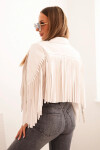 Dámská bunda z eko kůže s třásněmi v boho stylu světlá béžová UNI