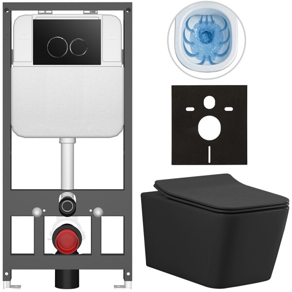 CERANO - Kompletní WC set Basic/Forte - černá matná - WC tlačítko Dualo/Černá - závěsné - předstěnová instalace - 51x36 CER-8050BD86383