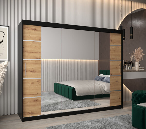 Šatní skříň Abi V4 Barva korpusu: Černá, Rozměry: 250 cm, Dveře: Dub artisan