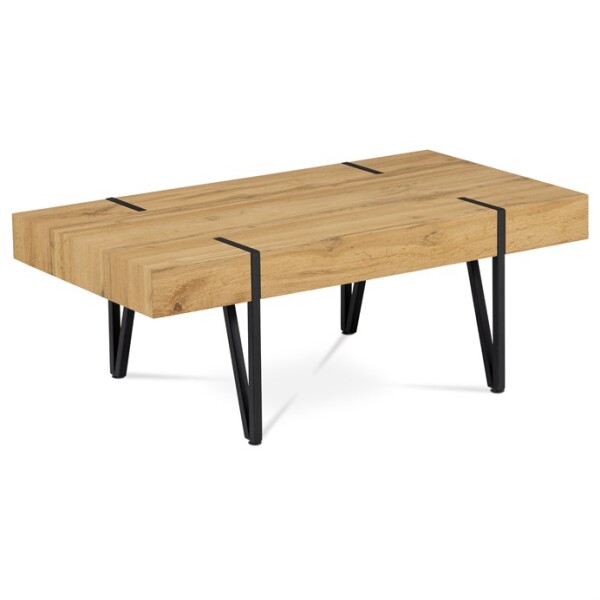 Stůl konferenční, 110x60x42, MDF divoký dub, kov černá matná