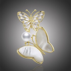 Brož s perlou a krystaly Katie - motýl, Zlatá