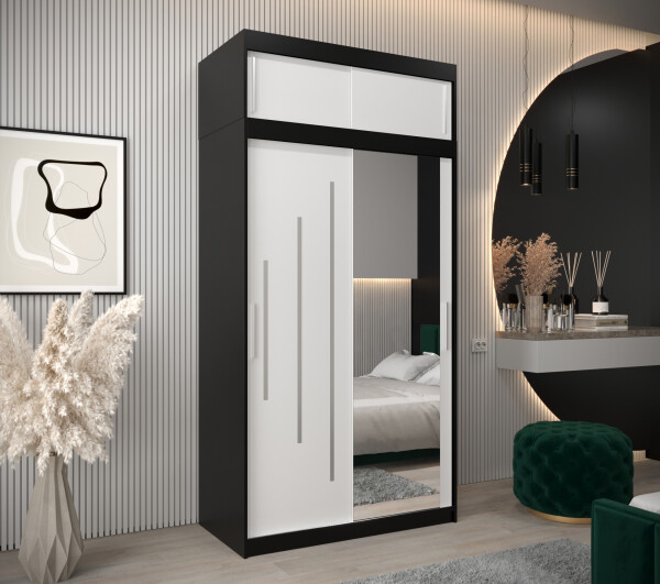 Šatní skříň Abi Y2 s nástavcem Barva korpusu: Černá, Rozměry: 120 cm, Dveře: Bílá