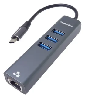 PremiumCord adaptér USB-C na Gigabit Ethernet + 3x USB 3.0 šedý / Adaptér / RJ45 10/100/1000 / 5 Gbps / Cat6 (ku31ether04)