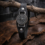 Pánský náramek s kompasem - pravá kůže, chirurgická ocel, Černá 22 cm