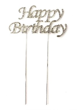 Dortisimo Rose Decor zapichovací dekorace Happy Birthday stříbrná 4,5 cm