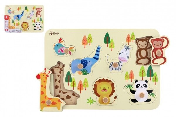 Vkládačka/Puzzle deskové obrysové zoo dřevo 30x21cm ve fólii 18m+