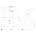 INVENA - Volně stojící vana příčné levá 150 cm Astri se sifonem AN-03-15L-F