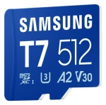 Samsung T7 modrá / Paměťová karta microSDXC / 512 GB / UHS-I U3 / Class 10, V30, A2 / čtení: 170 MB/s / zápis: 30 MB/s (MB-MB512T/WW)