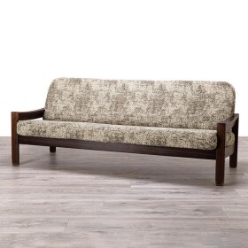 Bielastické potahy MARMO béžové trojkřeslo s dřevěnými rukojeťmi (š. 150 - 200 cm)