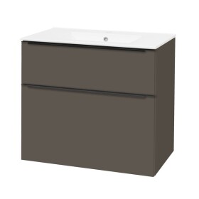 MEREO - Mailo, koupelnová skříňka s keramickým umyvadlem 81 cm, šedá láva, černé madlo CN561B