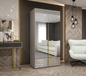 Šatní skříň Abi Alicante 3 Rozměry: 100 cm, Pásky / úchyty: Zlatý, Barva korpusu + barva dveří: Kašmír + zrcadlo