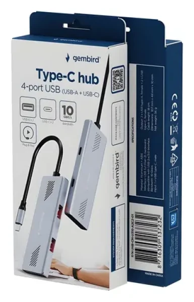 USB-C hub 4 porty / USB hub / USB 3.2 Gen 2 / 10 Gbit/s / hliníkové tělo (UHB-CM-U310-A2C2-01)