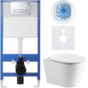 CERANO Kompletní WC set Profi/Carlito - bílá lesklá - WC tlačítko Slim/Chrom - předstěnová instalace - 48,5x36,5 cm