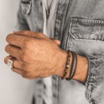 Pánský náramek Sam chirurgická ocel, přírodní kůže, Hnědá 20,5 cm - 21,5 cm (nastavitelná)