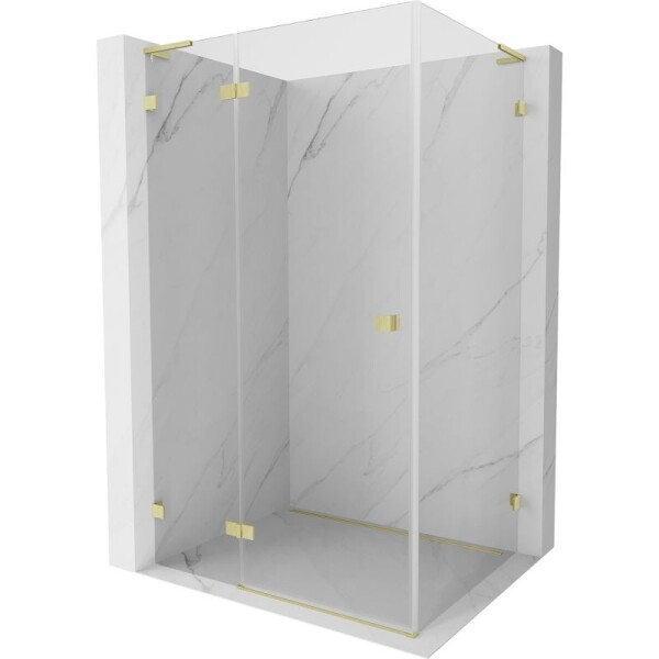 MEXEN/S - Lunar L sprchový kout dveře křídlové levá 75 x 90, transparent, zlato kartáčovaná 834L-075-090-55-00-L