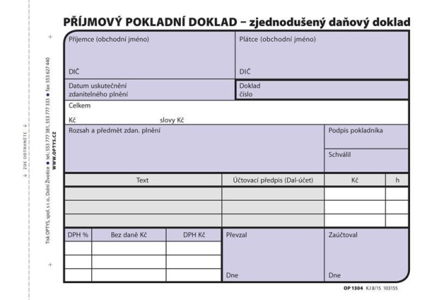 Příjmový doklad zjednodušený, A6, 100 listů, NCR