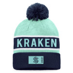 Fanatics Pánská zimní čepice Seattle Kraken NHL Authentic Pro Game & Train Cuffed Pom Knit Traditional Navy-Icy Blue