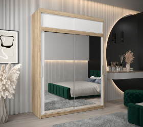 Šatní skříň Abi T3 s nástavcem Barva korpusu: Dub - sonoma, Rozměry: 180 cm, Dveře: Bílá