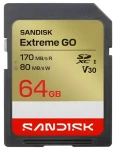 SanDisk Extreme Go SDXC 64 GB / Paměťová karta SD / Class 10 / čtení 170 MB/s / zápis 80 MB/s / vhodné pro 4K (SDSDXGN-064G-GNCIN)