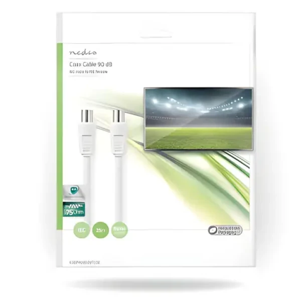 Nedis koaxiální kabel IEC-IEC 25m bílá / Koaxiální kabel / 75 Ohm / Dvojité stínění / Poniklované konektory (CSGP40000WT250)