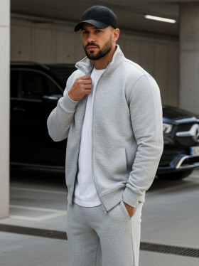 Pánská mikina na zip bez kapuce šedá BX4109 XL