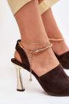 Semišové sandály na jehlovém podpatku se zdobeným náramkem CheBello 4440 čokoládové 36