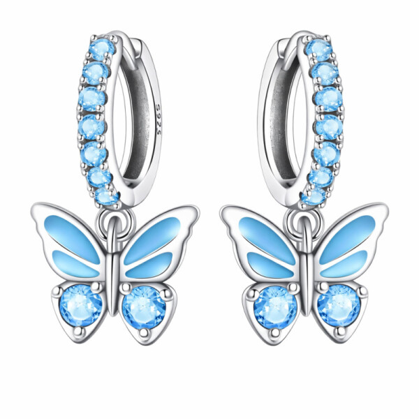 Stříbrné náušnice s modrým motýlkem - stříbro 925/1000, Modrá