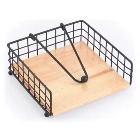 MSV ELIE držák na ubrousky s těžítkem matná černá / ocel / dřevo (3700703996217)