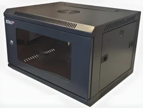 Lexi-Net 19" nástěnný rozvaděč 9U 600x450 černý / nosnost 60 kg / skleněné dveře / rozložený (LN9U-60/45-B)