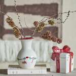 Bloomingville Kameninová váza Yule Nature 16 cm, červená barva, keramika