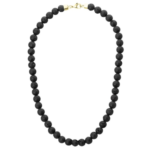 Pánský náhrdelník Fernando Gold - 8 mm lávový kámen, Černá 70 cm