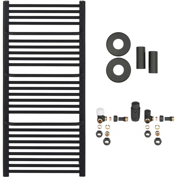 CERANO Koupelnový radiátorový set Antonio - ústřední vytápění - boční připojení - 655W - černá matná - 1180x550 mm mm