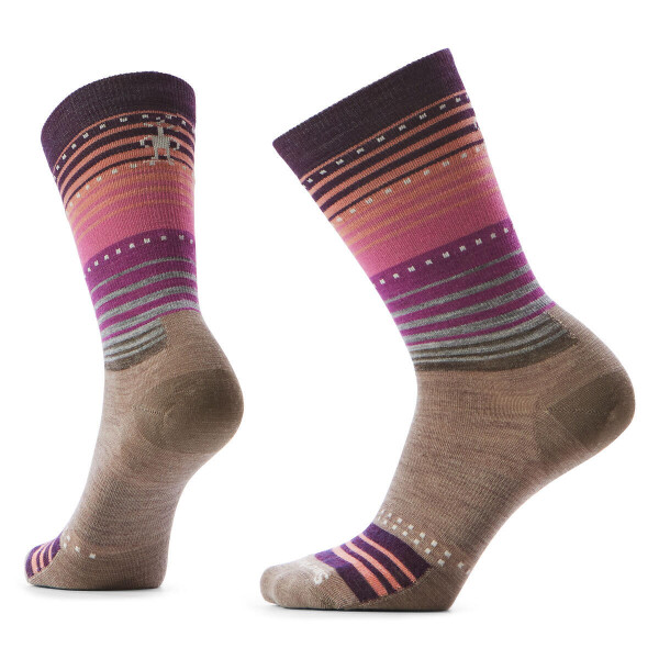 Unisex merino městské ponožky SMARTWOOL Everyday Stitch Stripe Crew Socks, Fossil/Purple velikost: 42-45 (L)