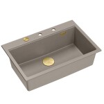 Quadron - Granitový dřez MARC 110 WORKSTATION Beige Zlatá zátka ZLE-09046