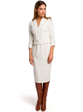 Pletené šaty s výstřihem do V S194 vanilka - Stylove 44/2XL