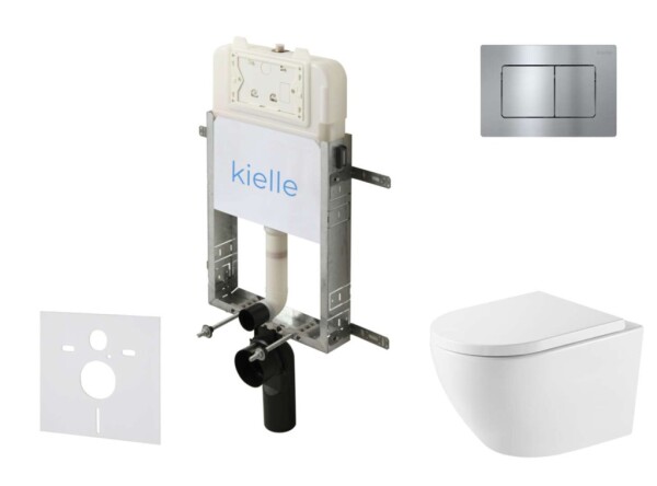 Kielle - Genesis New Set předstěnové instalace, klozetu Oudee, Vortex Rimless+, sedátka softclose a tlačítka Gemini New III, lesklý chrom 30528SZ71